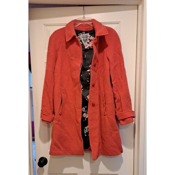 Marvin Richards Vintage Long Boucle Tweed Wool Car Coat Size M Pink Lined - Picture 4 of 15